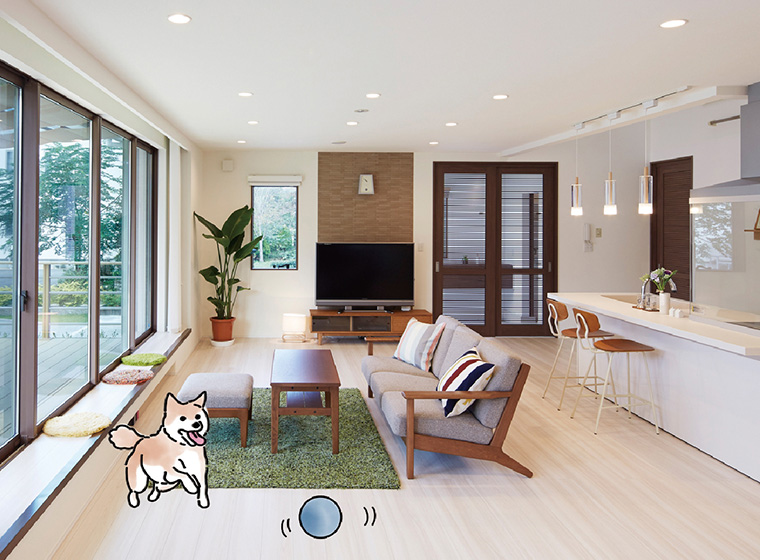 子どもとペットが一緒にぐるぐる走り回れる動線と床材