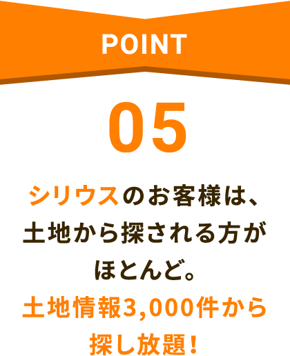 POINT05 シリウスのお客様は、土地から探される方がほとんど。土地情報3,000件から探し放題！